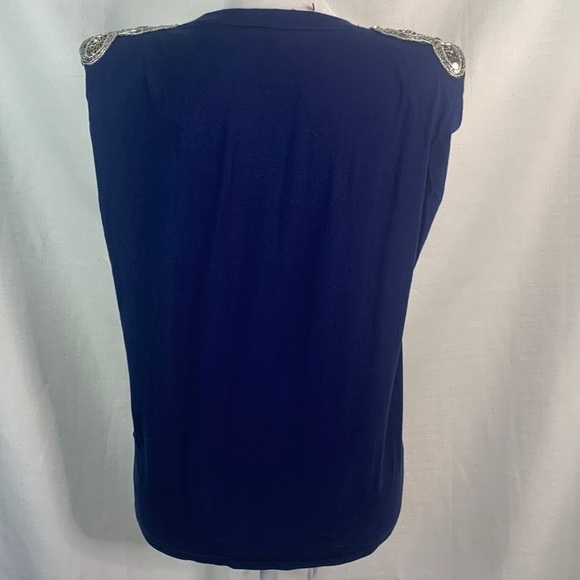 Express Navy Embellished Padded Shoulder Crew Neck Tee- NWT - Picture 10 of 14